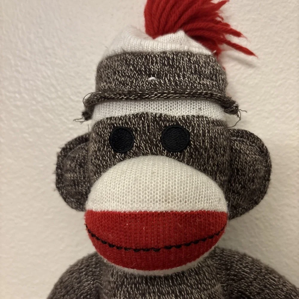 Schylling‎ Brown Sock Monkey Stuffed Animal Plush 21 inches Red Butt